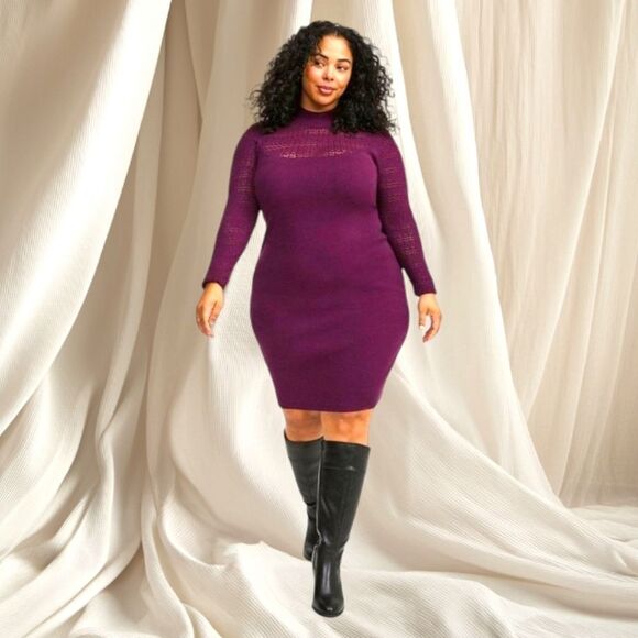 TORRID  LongSleeve Rib Pointelle Mock Neck Sweater dress Plus Size 2X - Picture 1 of 16